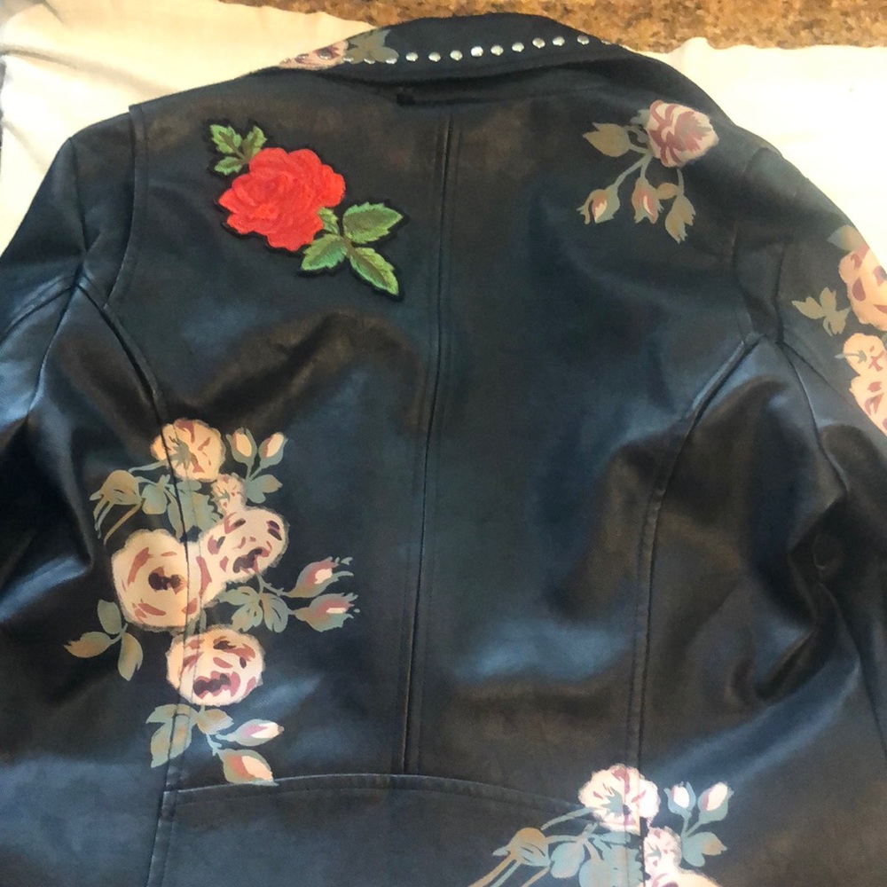 Faux Leather Studded Patch Jacket - image 4